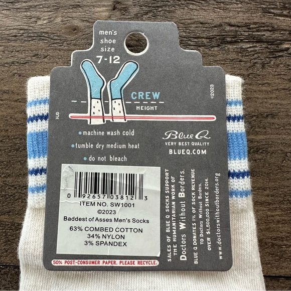 NWT Blue Q Mens Baddest of all the Asses Funny Crew Socks Novelty Gag Gift New - Picture 3 of 4